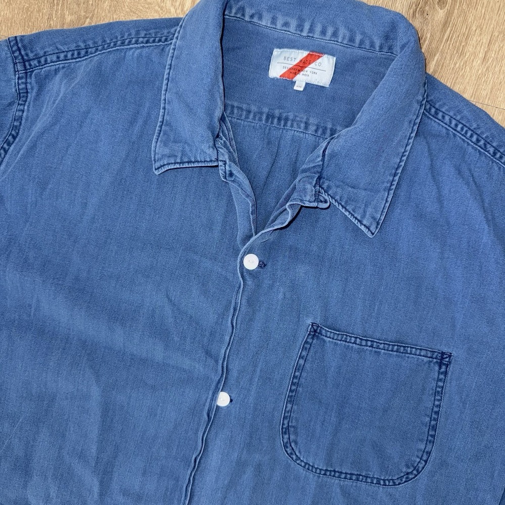 Best Made Co Indigo Herringbone Weave Short Sleeve Chore Camp Shirt Men's 2XL
